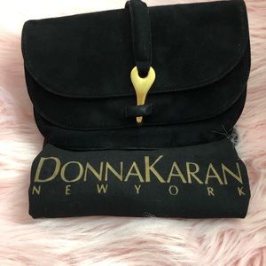Donna Karan black suede evening bag.